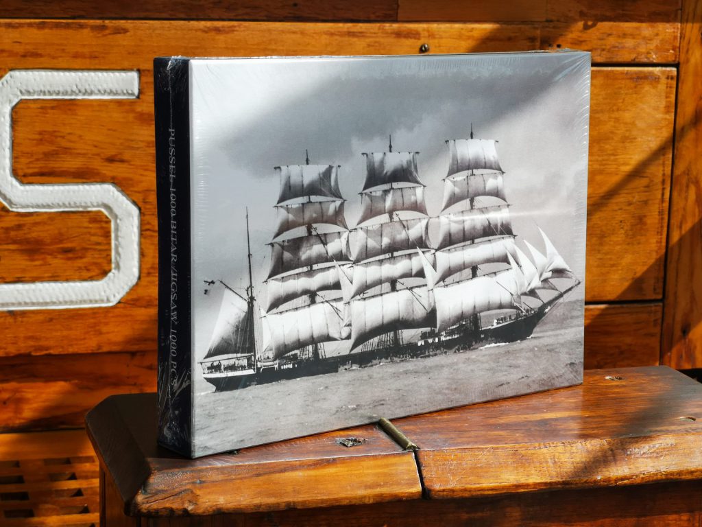 Puzzle from the Museum Shop with a black and white photograph of a sailing ship Ponape.
